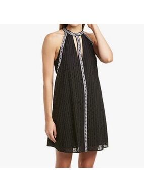 BCBGMaxAzria Black Halter Mini Dress with White Trim